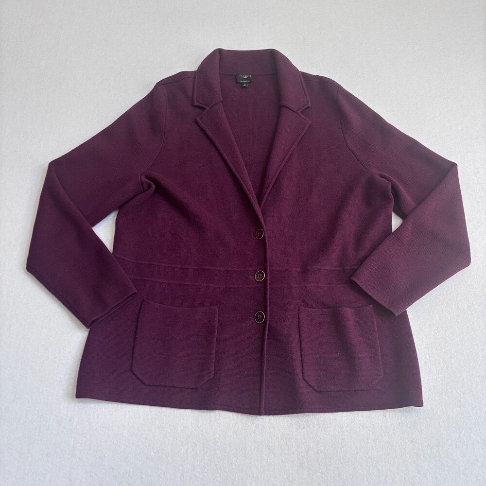 Talbots Wool Sweater Blazer Jacket Women's 1X Burgundy Office Professional READ